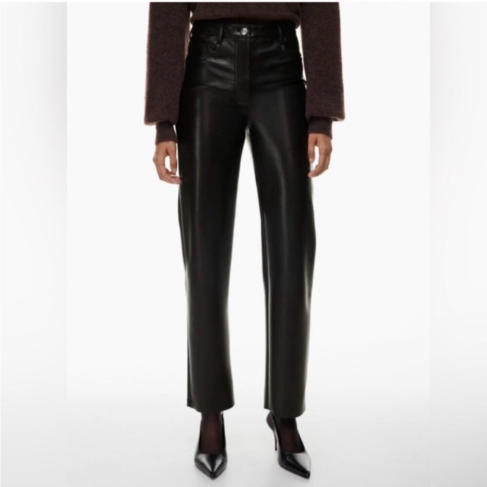 Wilfred Aritzia The Melina Vegan Faux Leather Pants Sz 6 Black Mid Rise Straight